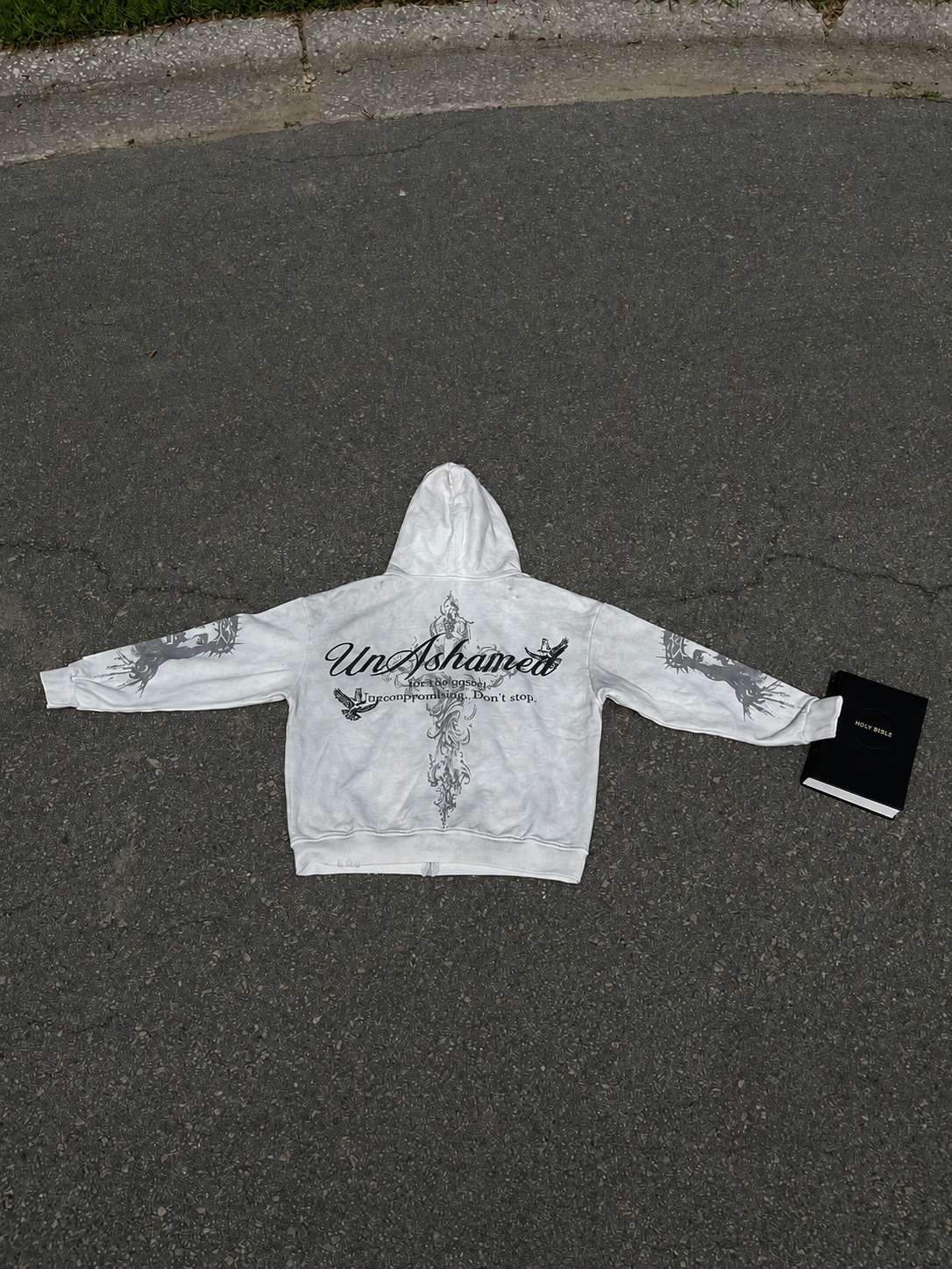 White Oversized Distressed Boxy Fit Hoodie