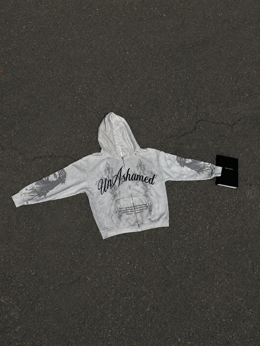 White Oversized Distressed Boxy Fit Hoodie